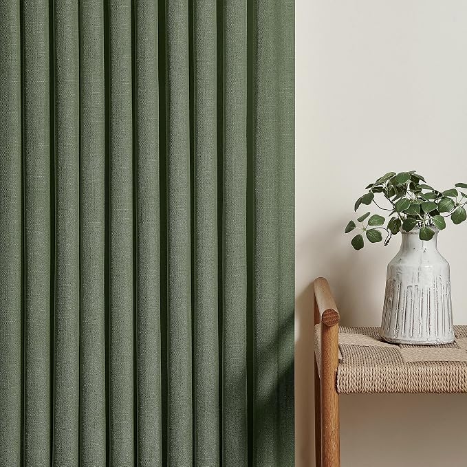 108 Inch Linen Memory Trained Pleated Curtains Olive Green - Image 8