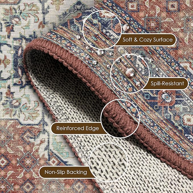 Washable Area Rug 8' x 10' Vintage Traditional Persian Mat - Image 6