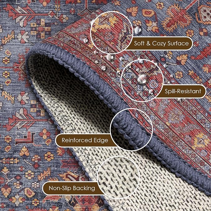 Washable Area Rug 5' x 7' Vintage Traditional Persian Mat - Image 6
