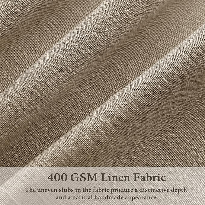 80 Inch Grey Beige Linen Pleated Memory Shaped Semi Sheer Curtains 50WxL80 | - Image 2