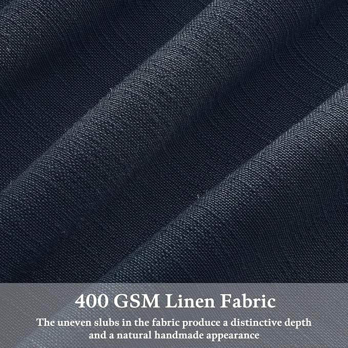 96 Inches Pinch Pleated Semi Sheer Memory Shaped Navy Thick Linen Curtains | - Image 3