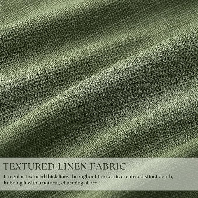 102 Inch Olive Green Linen Pinch Pleated Black Out Curtains - Image 3