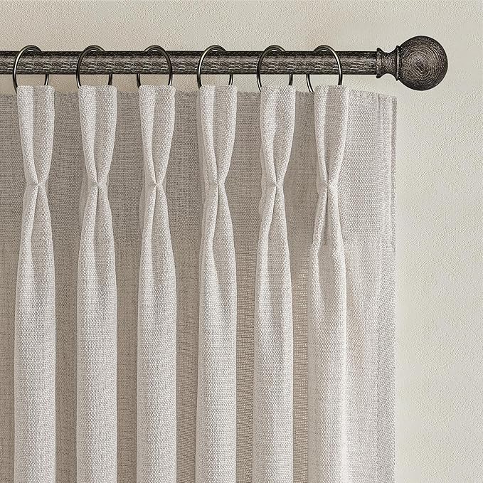 Extra Wide Pleated Thick Linen Semi Sheer Curtains 96 Inches Long - Image 2