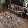 4x6 Brown Blue Vintage Floral Washable Area Rug by HUGEAR